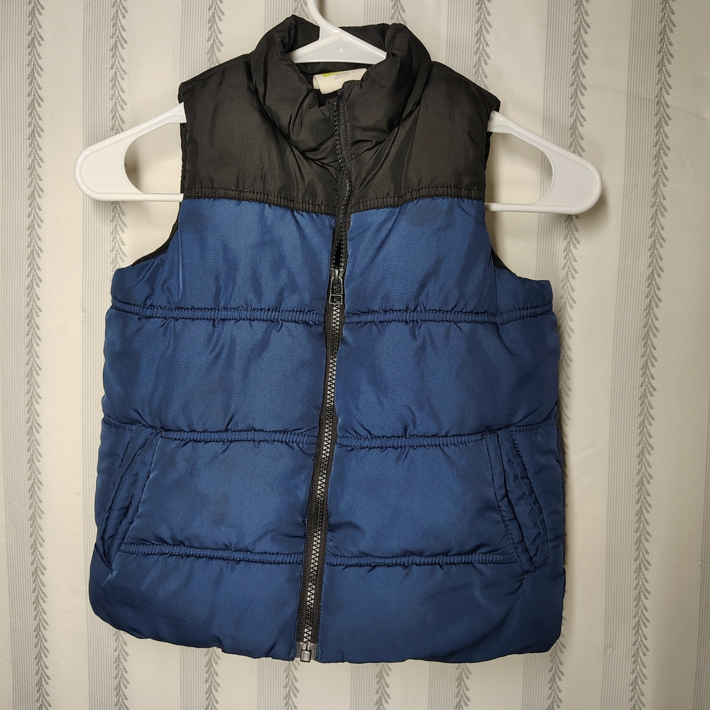Crazy 8 Black And Blue Color Block Puffer Vest Size XS 4 Kids
